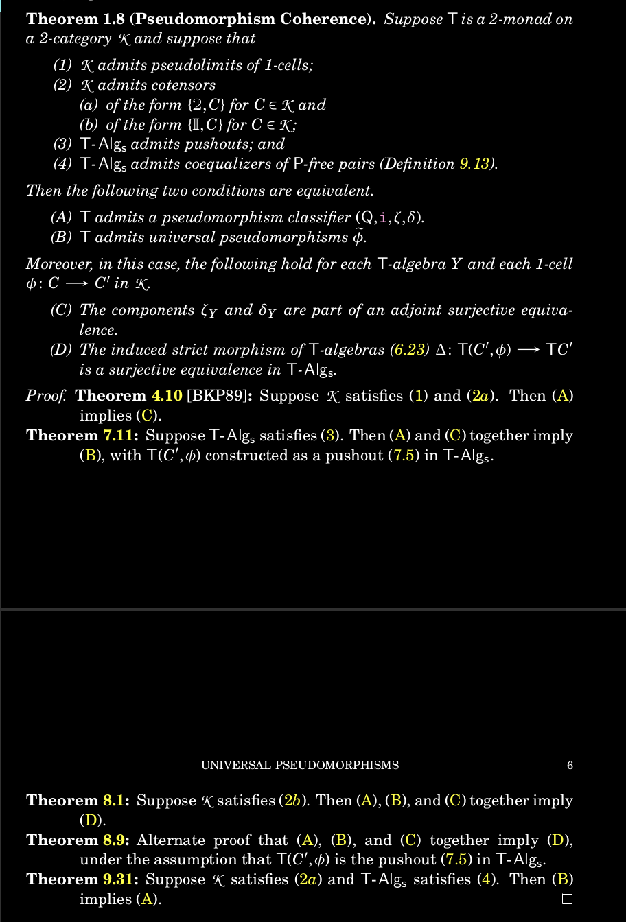 
                 Screenshot of Theorem 1.8 from the paper.  It spills onto a second page, with nested lists of conditions and a proof that is basically just a list of references to other results across sections 4, 7, 8, and 9.  The point is that it's all there for those who need to wade in!
                 